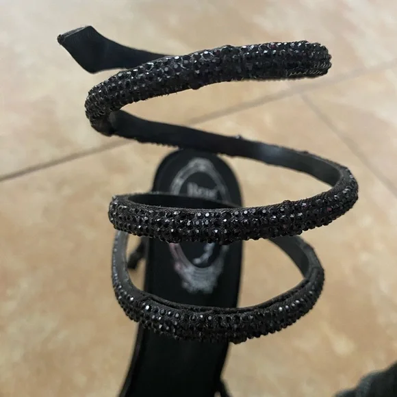Rene Caovilla Black Crystal Margot Snake Wrap Heels EU Size 40 US Size 9 - Picture 9 of 16